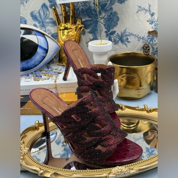 🆕 KURT GEIGER LONDON 🧿 NWOB Crystal Embellished Chain Mule Heel, Wine -Sz 37 7 - Picture 7 of 16